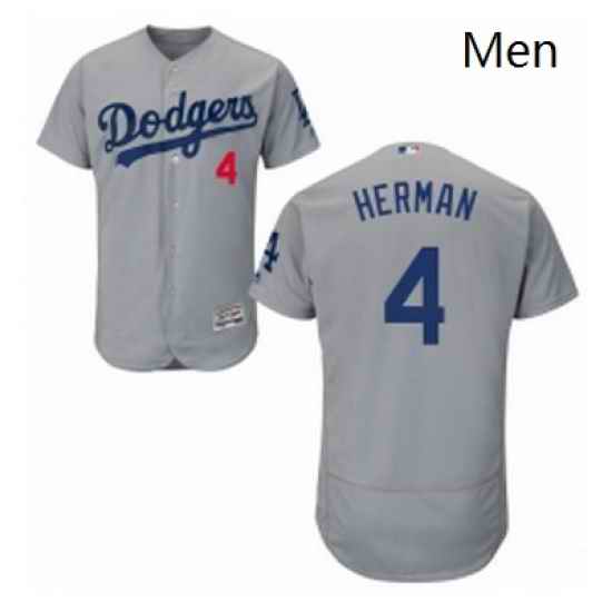 Mens Majestic Los Angeles Dodgers 4 Babe Herman Gray Alternate Road Flexbase Authentic Collection MLB Jersey